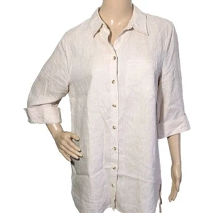 Chico’s Damen 1 US 8/10 bügelfrei 100 % LEINEN geknöpftes Hemd 3/4-Arm - Bild 1 von 7