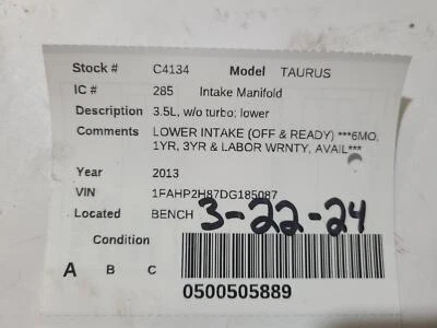 Used Lower Engine Intake Manifold fits: 2013 Ford Taurus 3.5L w/o turbo lower Lo Foto 1 de 4