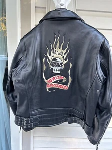 Harley Davidson MENS XL LEATHER JACKET BLAZING BONES Flaming Skull 97042-05VM - Picture 1 of 14
