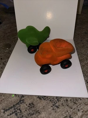 Rubbabu Green Plane & orange  truck Soft Sensory Toys Wheeled Toy 5" X 4" Velvet - Image 1 of 4