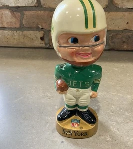 Vintage New York Jets Bobblehead Nodder NFL Football Gold Base - Picture 1 of 13
