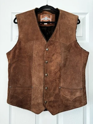 Chaleco Vaquero Occidental Marrón Cuero Genuino 40 Pioneer Wear Grande De Colección Para Hombre  Foto 1 de 4