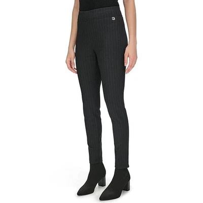 Calvin Klein Black Pinstripe Ponte Slim High Rise Pull-On Stretch Pants XL NWT - Image 1 of 4