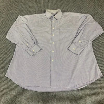 Camisa Ike Behar Neiman Marcus Para Hombres 17 1/2 L 2XL Azul Rayas Vestido Abotonado Foto 1 de 4