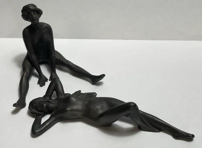 Vintage Miniature Figurines ~ Two Nude Females at Play ~ Bronze/Brass 2-3 inches - Image 1 of 4