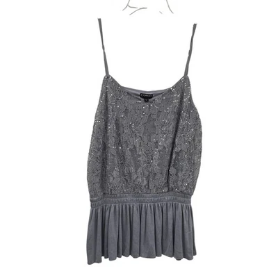 Top Express Mujer Encaje Peplum Sin Mangas Gris Lentejuelas Talla Grande Foto 1 de 4