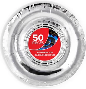 (50 Pack) Round Disposable Gas Burner Liners, Aluminum Foil Covers...  - Picture 1 of 7