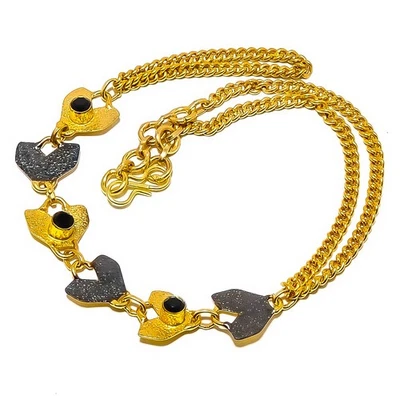 Brazalete de mano anillo chapado en rodio oro ónix negro 7,5-7,99" T39 Foto 1 de 3