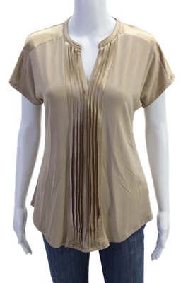 Blusa Top Mujer William Rast Cuello en V Detalle Plisado Manga Corta Marrón Talla S Foto 1 de 4