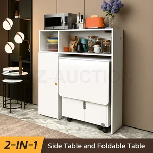 Side Dining Table Folding 2in1 Cabinet Hall Kitchen Console Storage Shelves Desk - Picture 1 of 12