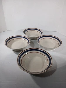 4 Brick Oven Cirque Blue Stoneware Blue Brown Bands 6 1/2" Cereal Bowls Perfect - Picture 1 of 8