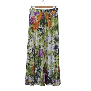 Fuzzi Blumen Rock Damen groß gefüttert bunt tropisch Vaca Maxi Viskose Italy - Bild 1 von 8
