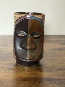 Mara Stoneware Sculpted Stein Mug Mexican Folk Art Pottery Dark Mask Design - Picture 1 of 10