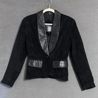 Jaqueta de praia vintage Michael Hoban North 4 camurça preta anos 80 anos 90 blazer ocidental - Imagem 1 de 4