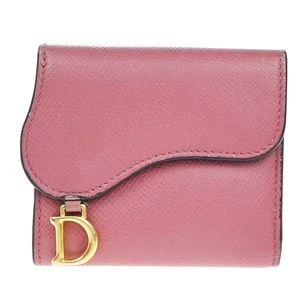 CHRISTIAN DIOR Logo Saddle Trifold Compact Wallet Leather Pink GHW Italy 69KA928 - Picture 1 of 13