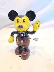 Vintage EPOCH Metal Mickey Mouse Wind-Up Toy Size 5" Yellow Japan. Working. Nice - Picture 1 of 6