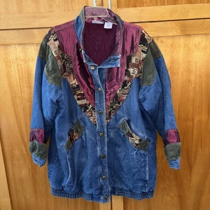 Chaqueta de mezclilla Blair bloques de colores de gran tamaño grunge Y2K vintage 2XL forrada con bolsillo a presión - Imagen 1 de 14