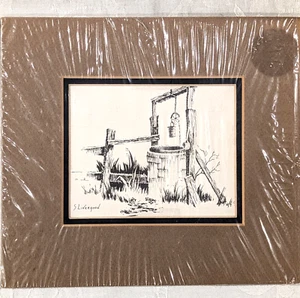 Print Matted S Livergood Small 4" x 5" New Well Wishing Country Cottage Rustic - Picture 1 of 4