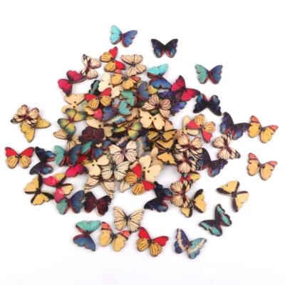 100x Wooden Butterfly Flatback Buttons Sewing Scrapbook Crafts Emblishments - Image 1 of 4