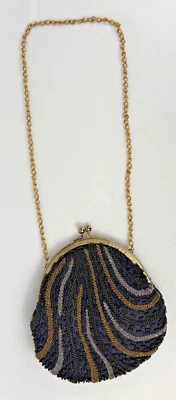 Bolso Bandolera Bolso sin asas vintage La Regale Negro, Plateado y Dorado con Cuentas Años 60 Foto 1 de 4