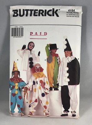 Butterick 4154 UNCUT Clown Costumes Childrens Girls Boys Costume Sewing Pattern - Image 1 of 4