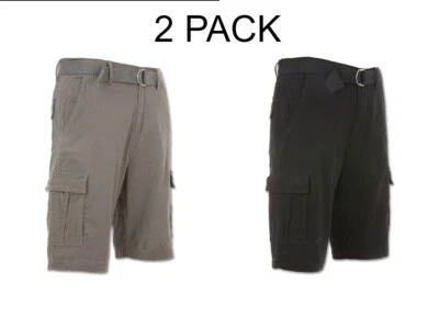 PACK DE 2: Pantalones Cortos Carga Para Hombre Informales Algodón Sarga Multi Bolsillos Ligeros con Cinturón Foto 1 de 2