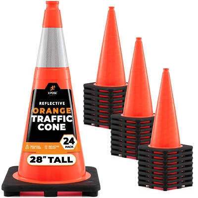 24 of Orange Traffic Cones 28 Inch with 6" Collar - PVC Plastic Safety Cone - Image 1 of 4