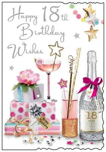 Jonny Javelin Age 18th Birthday Card - Pink Cocktail and Champagne 9" x 6.25" - Picture 1 of 2