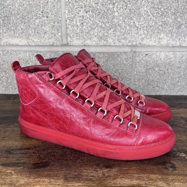 Balenciaga Arena High Top Mens Size 44 Red Leather Gray Sneaker Flawless   eBay