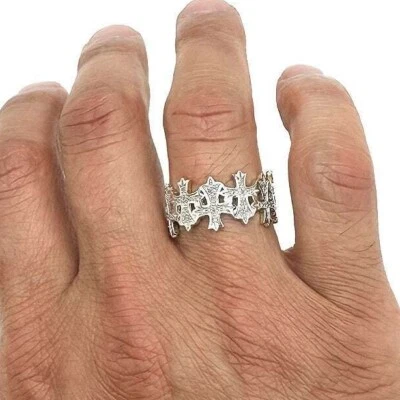 0.35CTW Natural Diamond 10K Gold Two-Tone White Fleur-De-Lis Cross Band Ring - Image 1 of 4