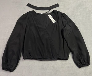 Alice Olivia Blouse Shirt Womens Small Black Silk Faux Wrap Choker Luxury Boho - Picture 1 of 10