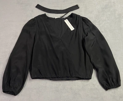 Alice Olivia Blouse Shirt Womens Small Black Silk Faux Wrap Choker Luxury Boho - Image 1 of 4