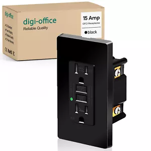 Receptáculo de pared de salida GFCI de 15 amperios resistente a manipulaciones - listado ETL, negro GFI TR WR - Imagen 1 de 12