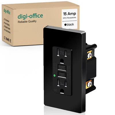 DIGI-OFFICE 15A Amp 125Volt GFCI GFI Safety Outlet Receptacle Tamper Weather Resistant Black