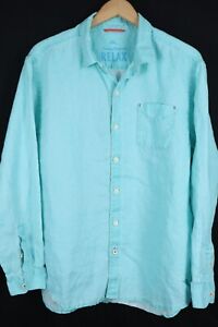 Tommy Bahama Mens sz Large Sea Glass Breezer Blue 100% Linen Shirt
