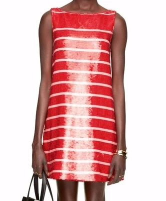 NUEVO CON ETIQUETAS KATE SPADE Vestido Sin Mangas Lentejuelas Rojo Rosa Rayas Baile de graduación - talla 6 Foto 1 de 4