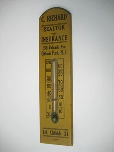  Cliffside Park, NJ - 3" x 12" (Circa 1910) Advertising Wood Thermometer - Picture 1 of 9