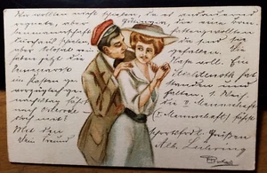 Student oder Schüler mit Freundin / Frau mit Hut - 1910 - Karte Studentika - Picture 1 of 1