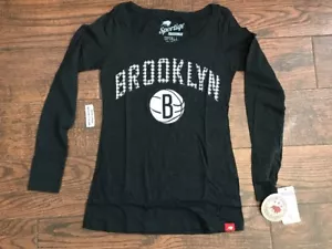 NUEVO $30 Sportiqe NBA Mujeres BROOKLYN NETS Houndstooth L/S Camisa Prenda para el torso Negra Sm Med - Imagen 1 de 4