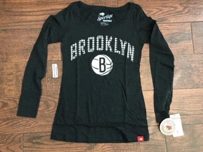 NEW $30 Sportiqe NBA Women BROOKLYN NETS Houndstooth  L/S Shirt Top Black Sm Med - Image 1 of 4
