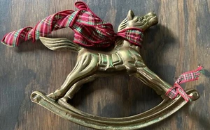 Vintage ROCKING HORSE Pony Solid Heavy Brass Figure Figurine Table Shelf Decor - Picture 1 of 4