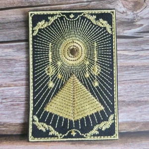 Black and Gold Pyramid Occult Illuminati Magick Embroidered Patch. - Picture 1 of 2