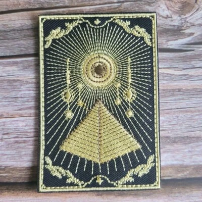 Black and Gold Pyramid Occult Illuminati Magick Embroidered Patch. - Image 1 of 2