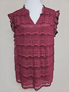 NWT Cupio Women's Plus Blouse Top Short Sleeve V-Neck Burgundy Color.Size 2X - Picture 1 of 12
