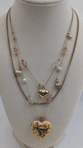 Y2K NWT Betsey Johnson Tea Party 3 Layer Heart Locket Necklace NEVER WORN 2005 - Picture 1 of 5