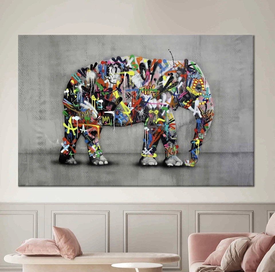 Arte pop lienzo arte de pared graffiti colorido elefante pared decoración del hogar Foto 1 de 4