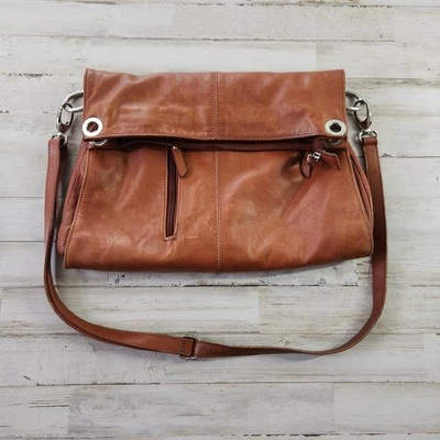 Сумка через плечо Valentina кожаная итальянская Hobo складная коричневая богемная сумочка с ремешком - Изображение 1 из 4