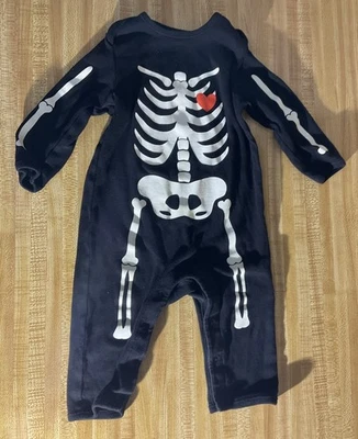 Antiguo ESQUELETO AZUL MARINO BRILLA EN LA OSCURIDAD Bebé 6-12 M Una Pieza Manga Larga Halloween Foto 1 de 4