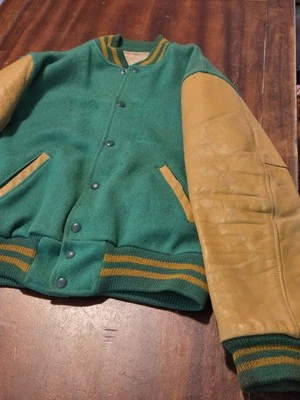 Vtg Burean Holloway Mills Varsity Jacket Green Tan Rare 40 See Description  - Image 1 of 4