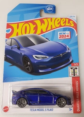 Tesla Modelo S 2024 Hot Wheels azul a cuadros 238/250 cuarto de milla Heroes 5/5 Foto 1 de 4